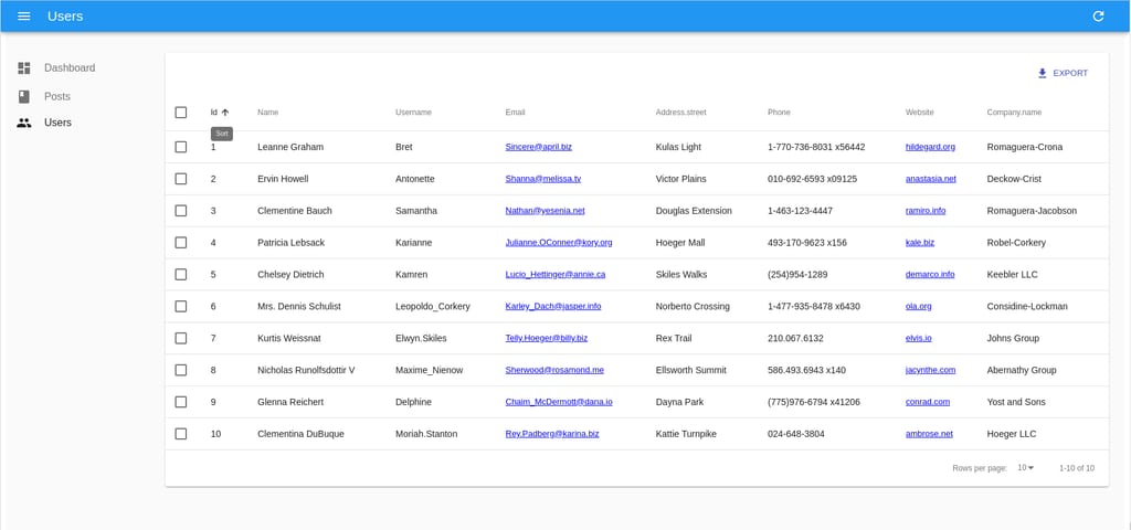 React Admin Side — screenshot